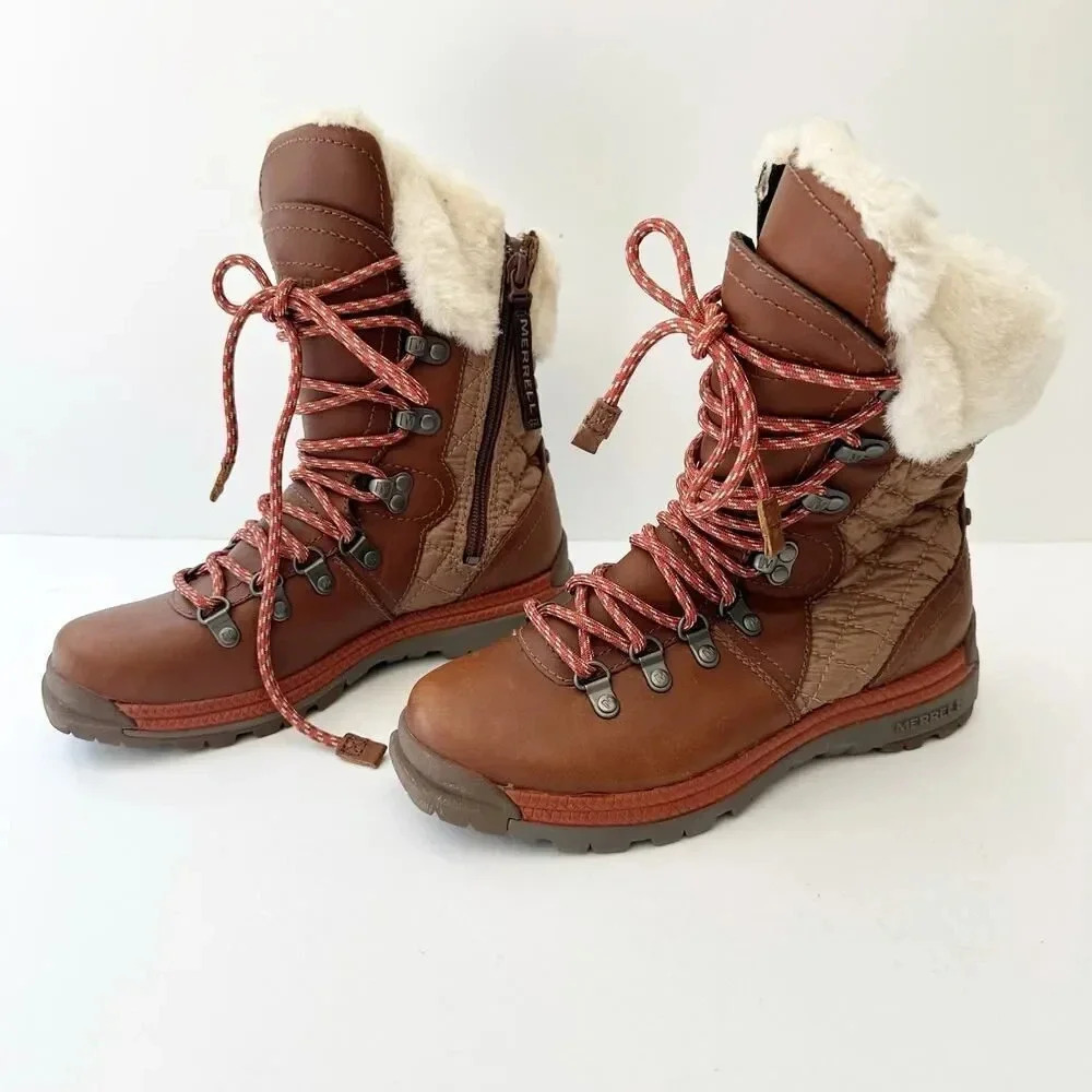 MERRELL Womens 5 Astoria Apres Brown Ski Winter Boots Polartec‎